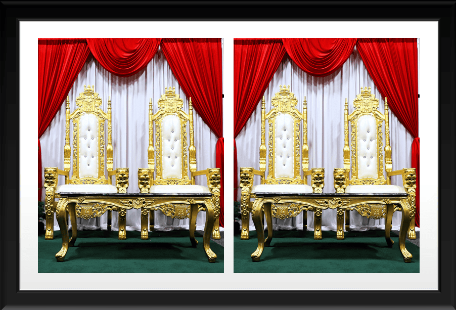 TWO GOLDENKING CHAIR, TABLE & BACKDROP PACKAGE